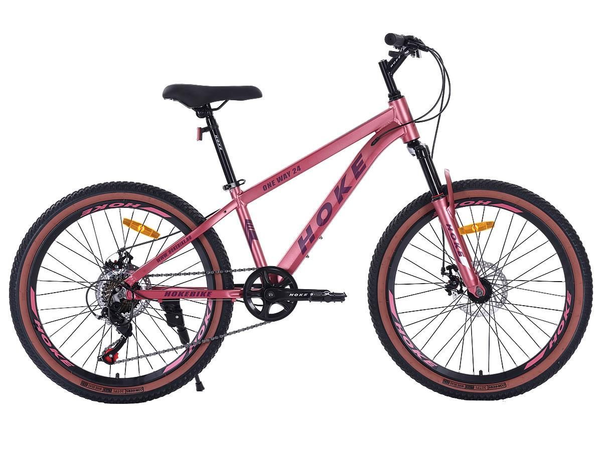 HOKE ONE WAY 24 матовый розовый-фиолетовый Алюминиевая рама, дисковые тормоза, втулки на промподшипниках